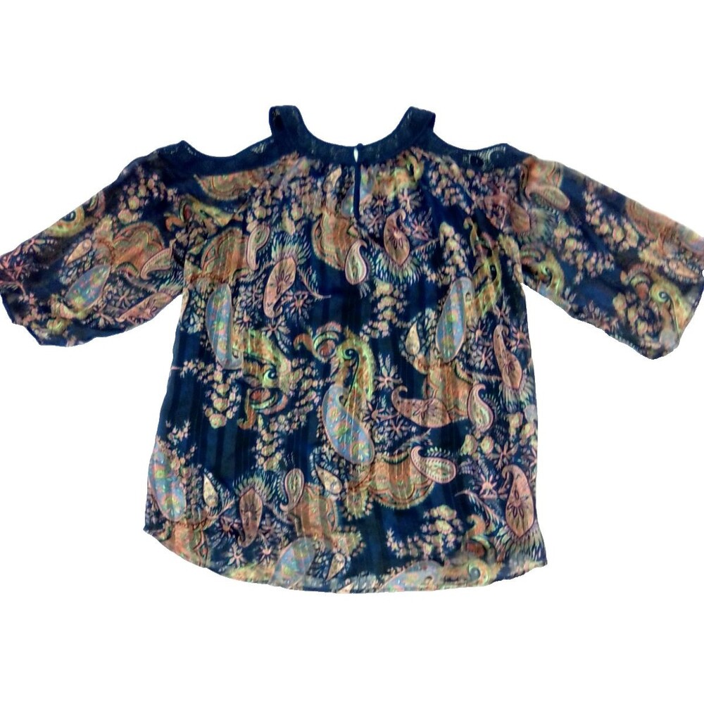 Daniel Rainn Women's Flurry Fairy 3/4 Sleeve Crochet Trim Open Shoulder Top XL